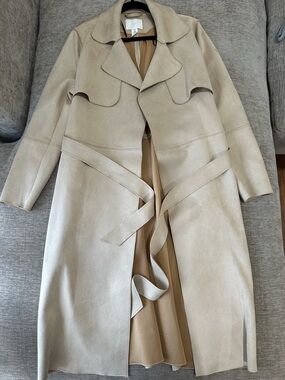 H&M Cream Faux Suede Belted Trench Coat- Soft Minimalist Chic  Woman's Jacket